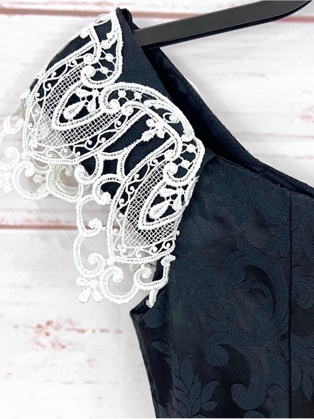 Jessica McClintock Black One-Shoulder Dress with White Lace Appliqué - Picture 4 of 10